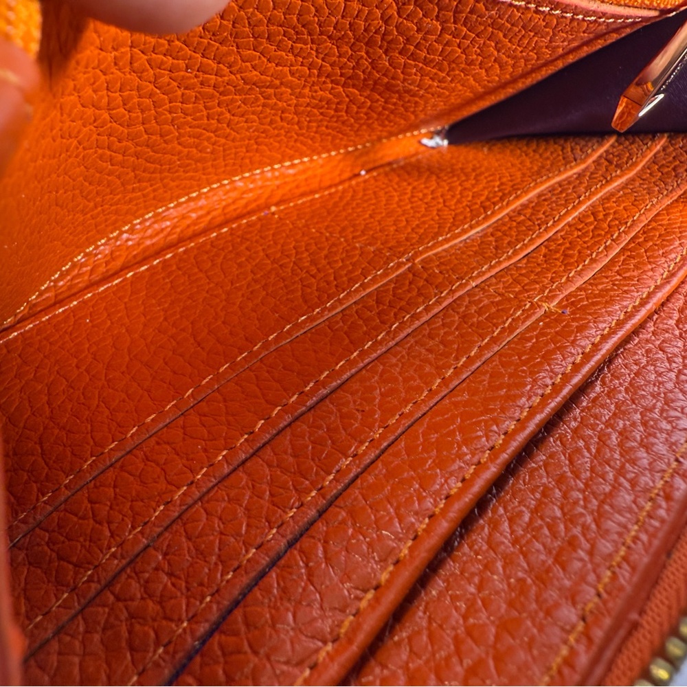 Neiman Marcus Orange Leather Double Zip 12 Card Wallet NWOT - Picture 7 of 8